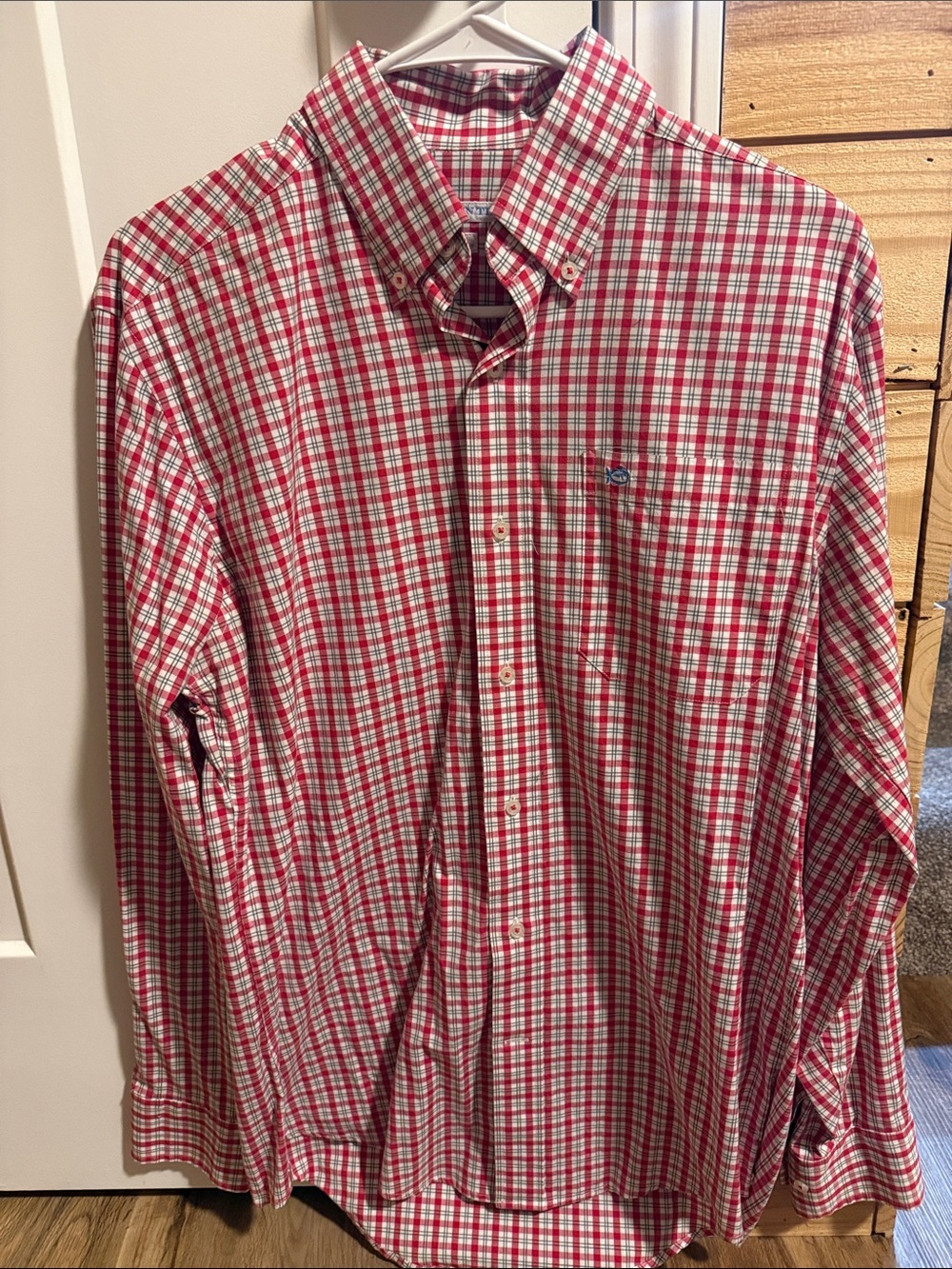 Southern Tide Red and White Plaid Button-Down Shirt